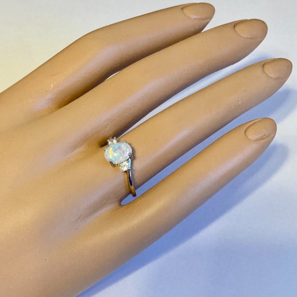 Opal Stone Ring Solitaire Silver Plated Simulated Oval Cut Size 9 10 11 - Picture 8 of 10
